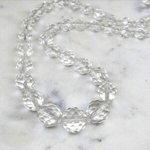 Art Deco Crystal Glass Bead Necklace 24 inch Vintage